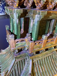 An exceptional large inscribed Chinese sancai-glazed pagoda, dated 1550, Ming